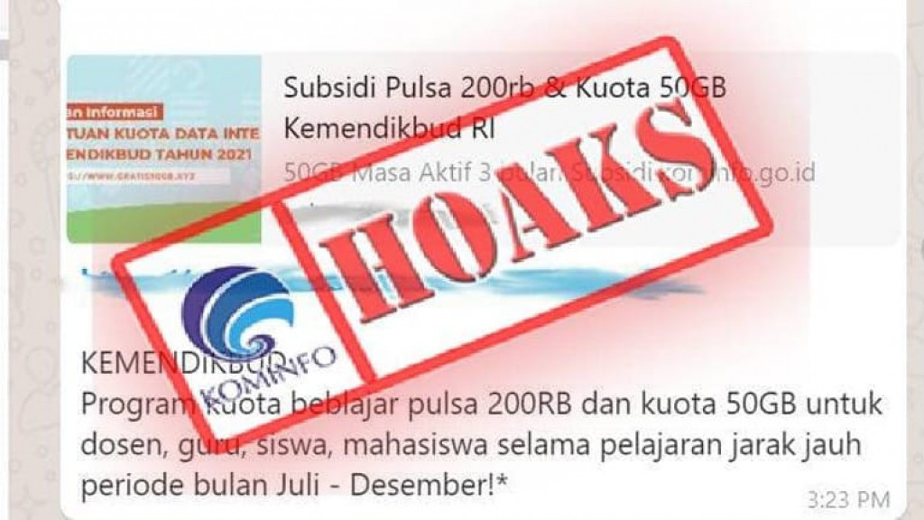 [HOAKS] Subsidi Pulsa 200 Ribu dan Kuota 50GB Periode Juli-Desember dari Kemdikbud RI